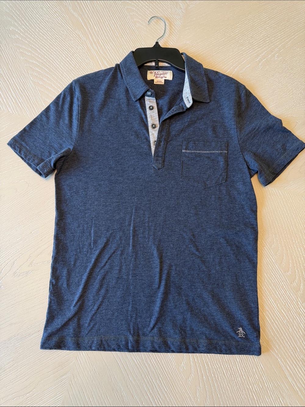 Original Penguin Navy Heather Short-Sleeve Polo with Contrast Placket